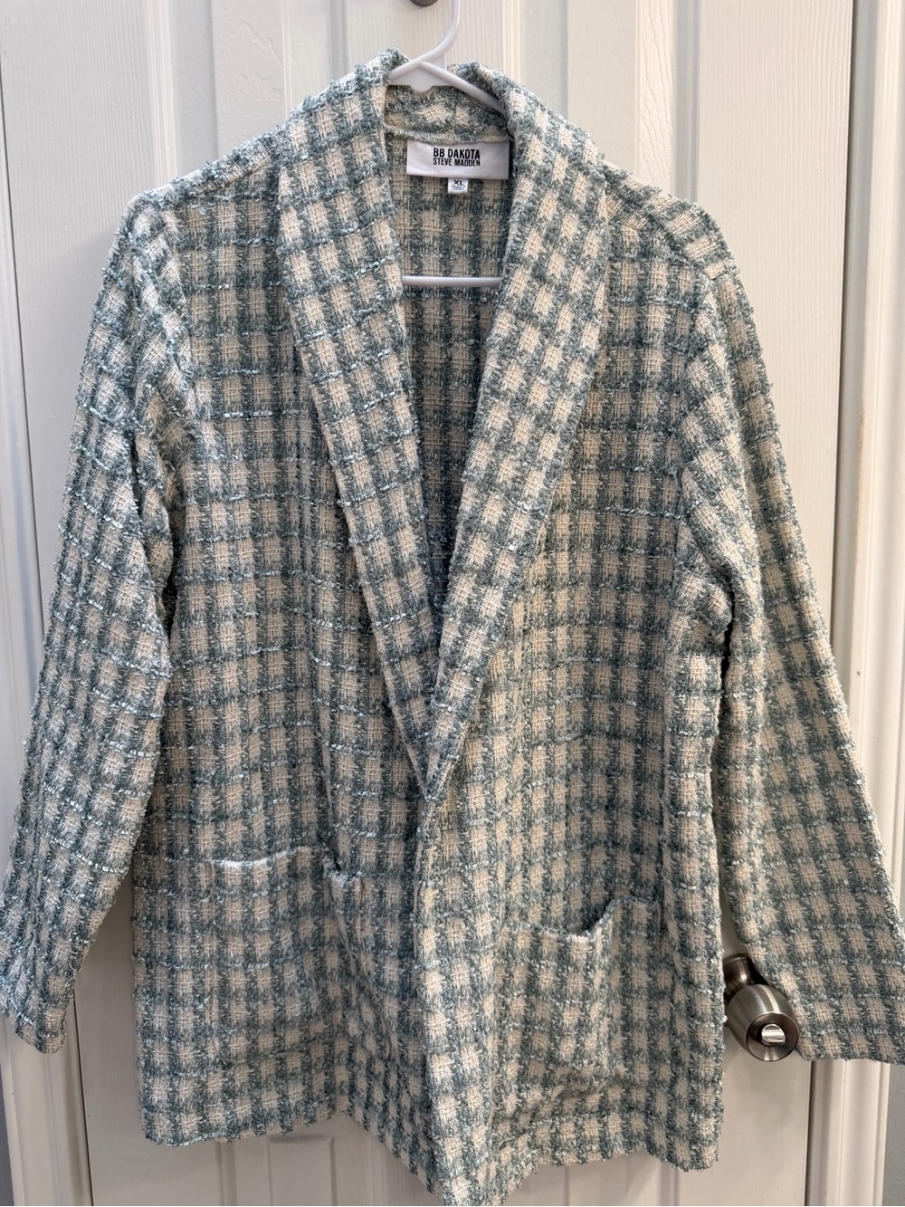 BB Dakota Cream & Sage Tweed Open Front Blazer